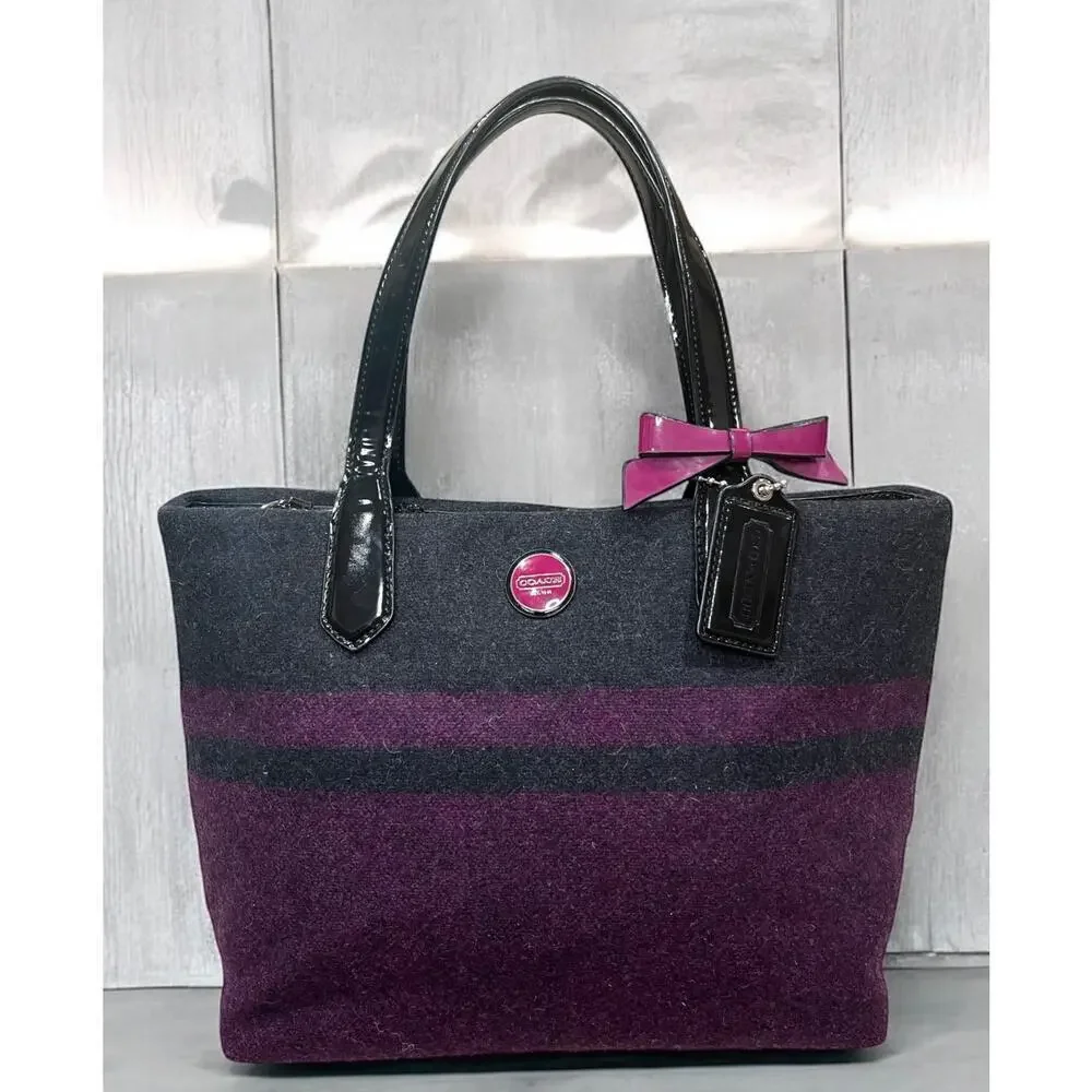 Coach F24786 Signature Stripe Wool Tote Bag